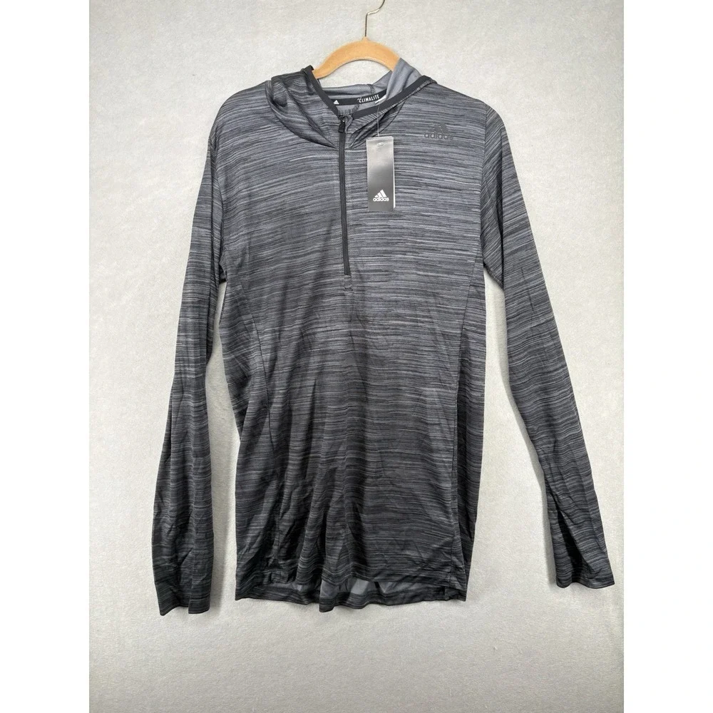 Adidas Runners Mens‎ Pullover Hooded 1/4 Zip Running Pullover Hoodie Gray XLT